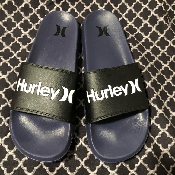 Hurley Shoes | Hurley One \u0026 Only Slides Beach Sandals Flip Flops | Color: Black/Blue | Size: 12 | Fashiongalore31's Closet